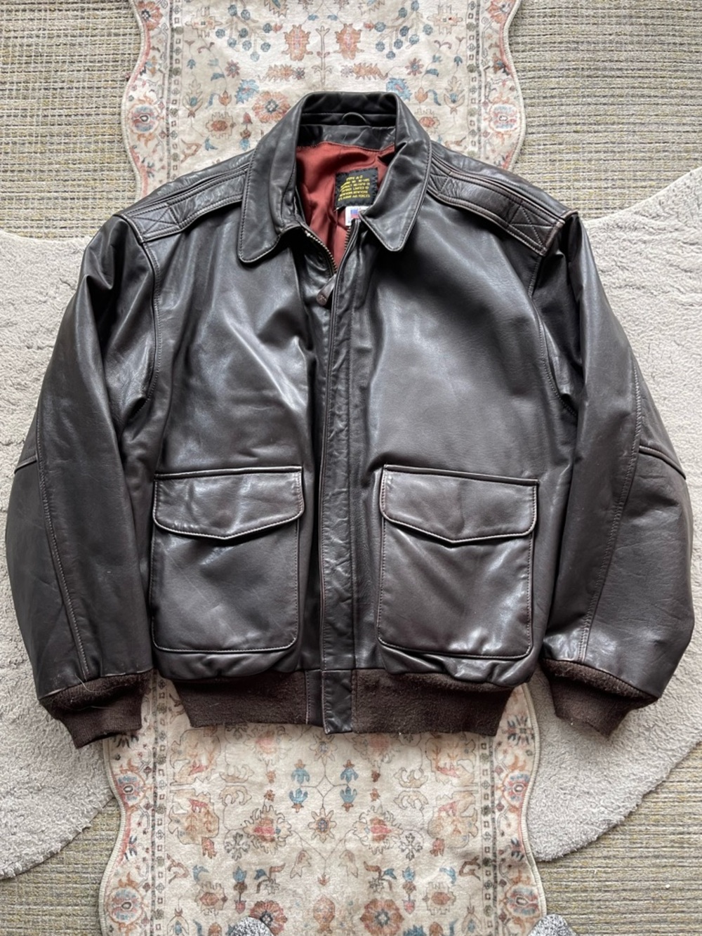 Avirex Type A-2 Vintage Dark Brown Leather Bomber Jacket